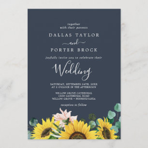 Eukalyptus rustic Sunflower Hochzeit der Marine Einladung