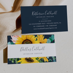 Eukalyptus rustic Sunflower   Navy Business Card Visitenkarte