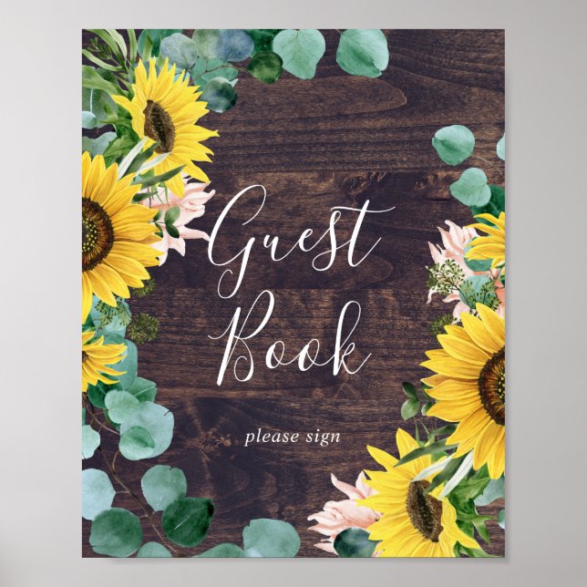Eukalyptus rustic Sunflower | Wood Guest Book Sign Poster (Vorne)