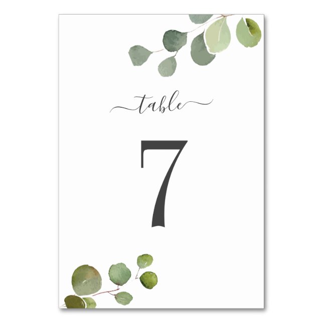 Eukalyptus Rustic Wedding Table Card Tischnummer (Vorderseite)
