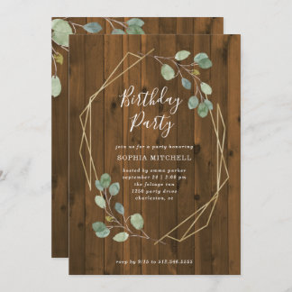 Eukalyptus rustikal | Goldene geometrische Geburts Einladung