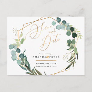 Eukalyptus rustikal, Grüne Save the Date Postkarte