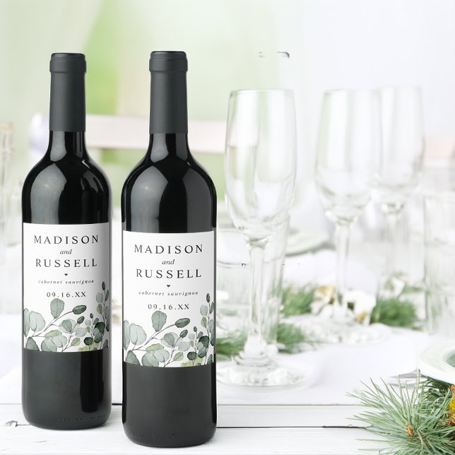 Eukalyptus rustikal Personalisiert Weinetikett (Rustic Eucalyptus Personalized Wine Label)