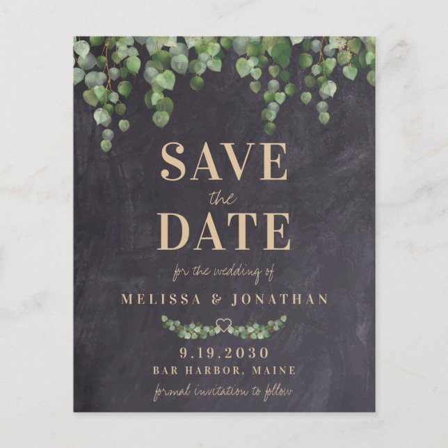 Eukalyptus Rustikaler Save the Date Postkarte (Vorderseite)