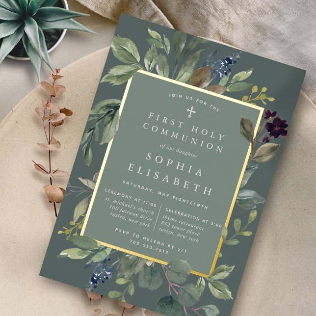 Eukalyptus & Sage Erste Heilige Kommune Folieneinladung (Von Creator hochgeladen)