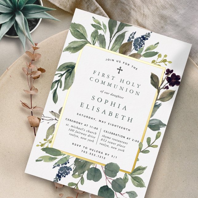 Eukalyptus & Sage Erste Heilige Kommune Folieneinladung (Von Creator hochgeladen)