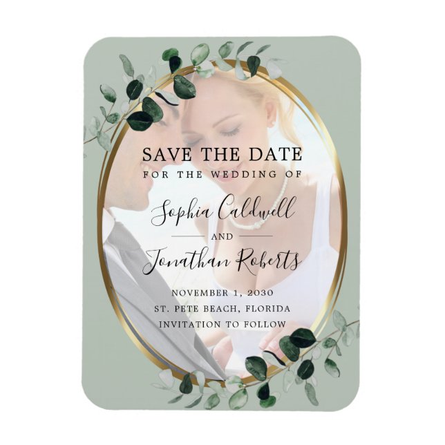 Eukalyptus Sage Foto Wedding Save the Date Magnet (Vertikal)