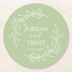 Eukalyptus Sage Green Custom Wedding Paper Unterse Runder Pappuntersetzer