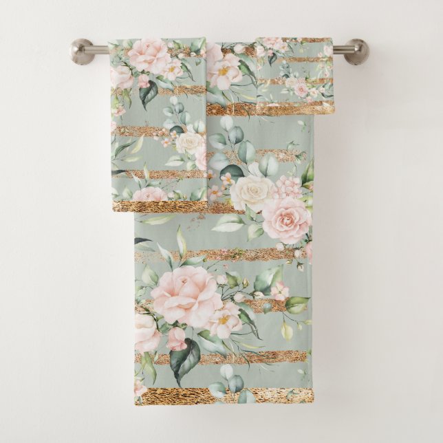 Eukalyptus Sage Green Gold Badhandtuch Set (Insitu)