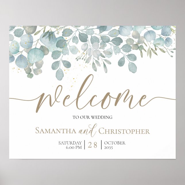 Eukalyptus Sage Green Gold Wedding Poster (Vorne)