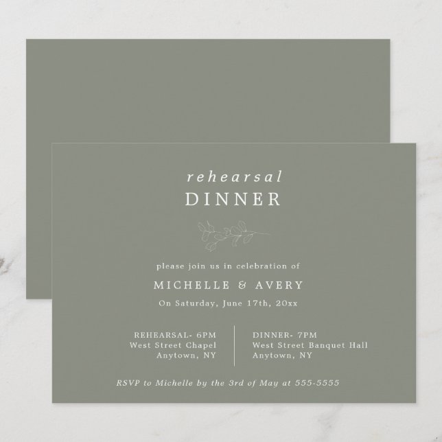 Eukalyptus Sage Green Probe Dinner Einladung (Vorne/Hinten)