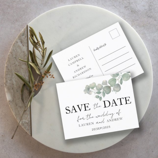 Eukalyptus Sage Green Save the Date Postkarte (Von Creator hochgeladen)