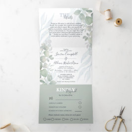 Eukalyptus Sage Green Watercolor Wedding Dreifach Gefaltete Einladung
