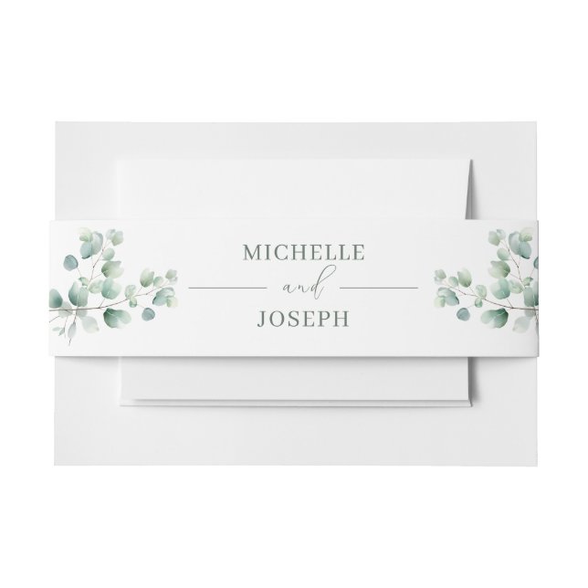 Eukalyptus Sage Green Watercolor Wedding Einladungsbanderole (Vorderseite Beispiel)