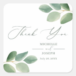 Eukalyptus Sage Green Watercolor Wedding Quadratischer Aufkleber
