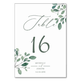 Eukalyptus Sage Green Watercolor Wedding Tischnummer