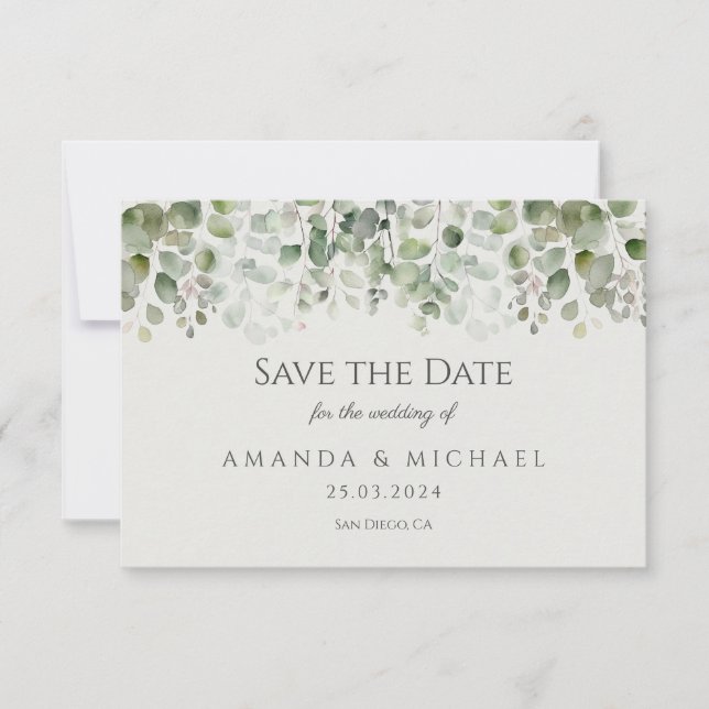 Eukalyptus Sage Green Wedding Save The Date (Vorderseite)