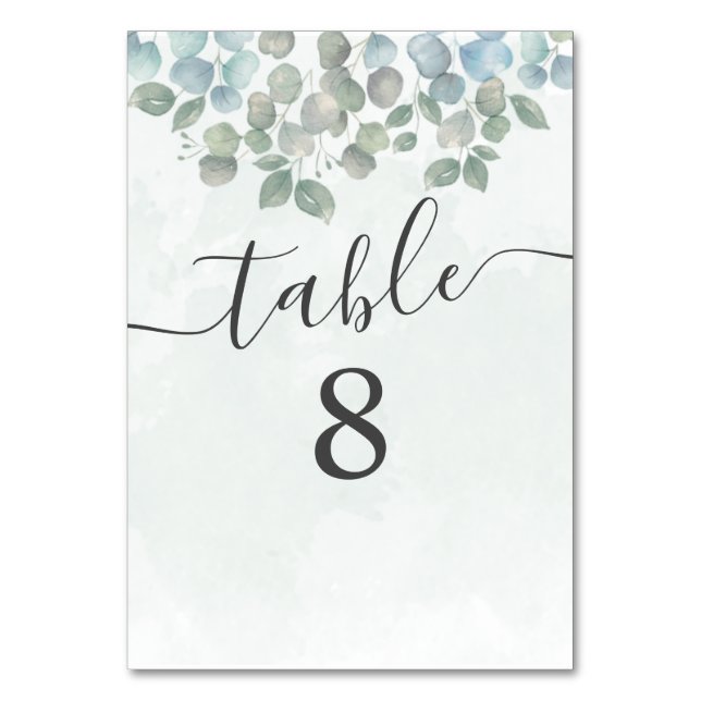 Eukalyptus Sage Green Wedding Table Card Tischnummer (Vorderseite)