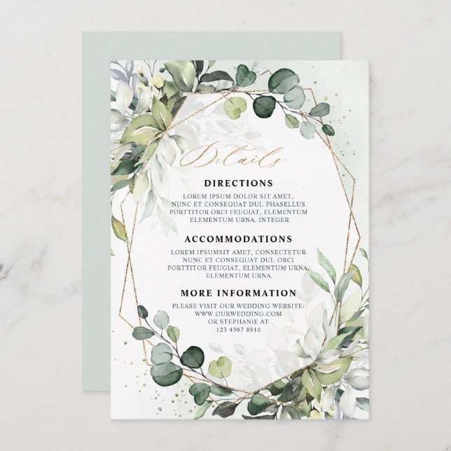 Eukalyptus Sage Greenery Geometric Wedding Details Begleitkarte (Vorne/Hinten)
