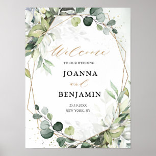 Eukalyptus Sage Greenery Geometric Wedding Willkom Poster