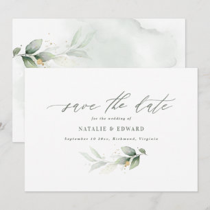 Eukalyptus-Sage-Grün-Gold-Hochzeit - Save-the-Date Save The Date