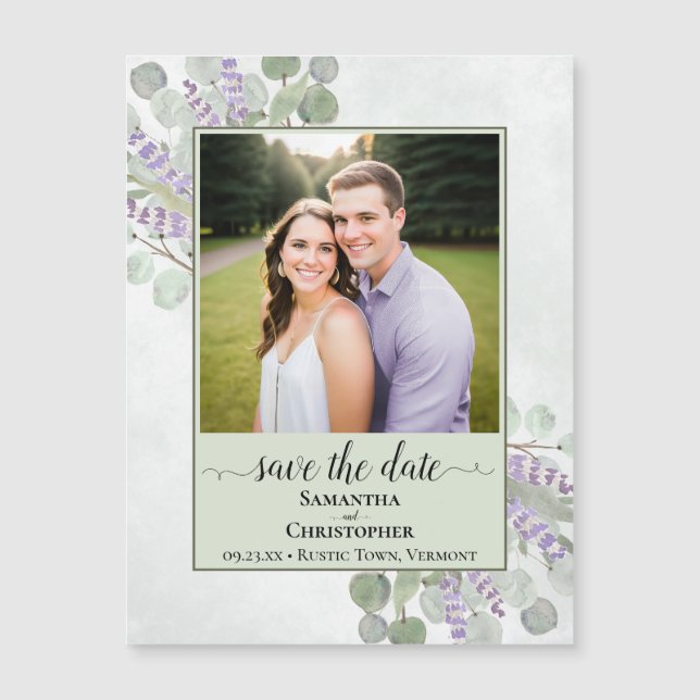 Eukalyptus Sage Wedding Rett Date Foto Magnet (Vorderseite)