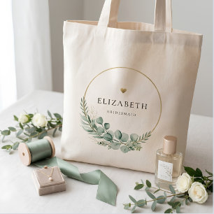 Eukalyptus-Sagegrün und Gold Brautjungfer Tragetasche