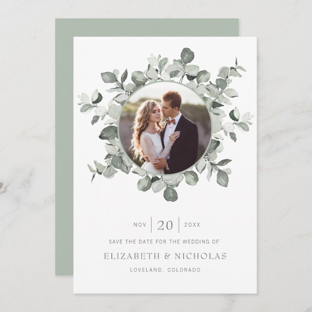Eukalyptus Save the Date Foto Wedding (Vorne/Hinten)