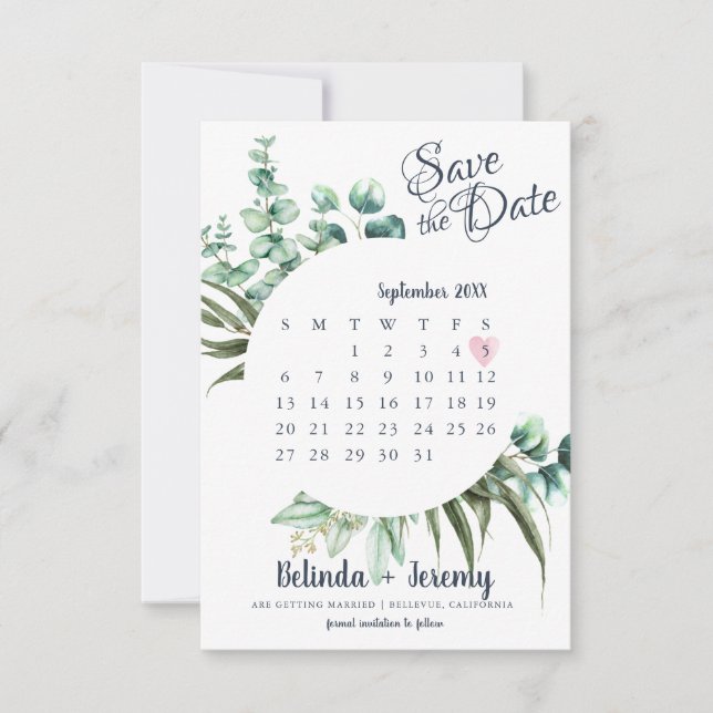 Eukalyptus Save the Date Kalender (Vorderseite)