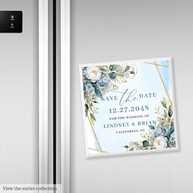 Eukalyptus Save the Date Magnet (Romantic Blue Flowers Eucalyptus Save The Date Magnet

)