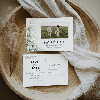Eukalyptus Save the Date mit Foto Postkarte