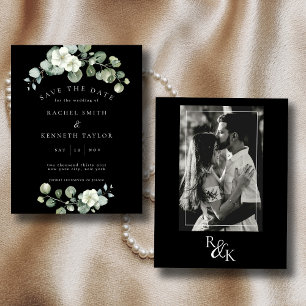 Eukalyptus Schwarz/Weiß Save the Date Minimalistis