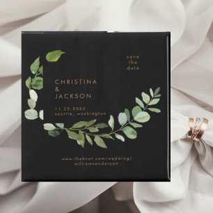 Eukalyptus Schwarze Hochzeit Quadrat Save-the-Date Magnet