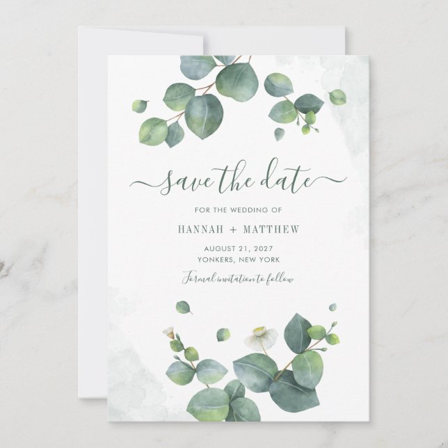 Eukalyptus Script Greenery Botanical Save The Date (Vorderseite)