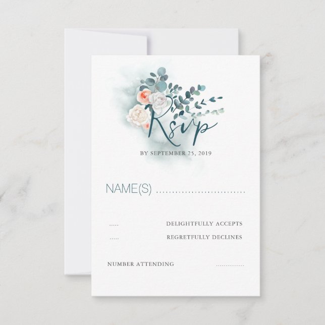 Eukalyptus Script Wedding RSVP Karte (Vorderseite)