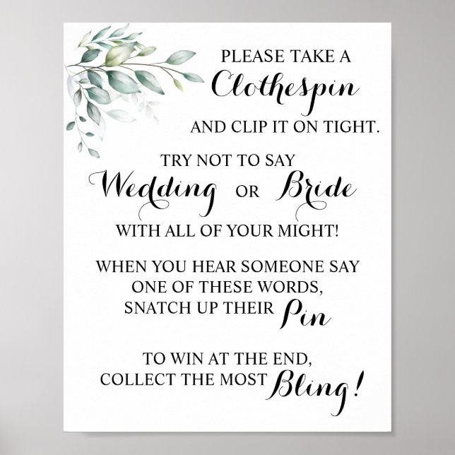 Eukalyptus Setzen Sie ein Clothespin BridalShower- Poster (Vorne)