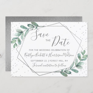 Eukalyptus Silver Geometric Wedding Save The Date