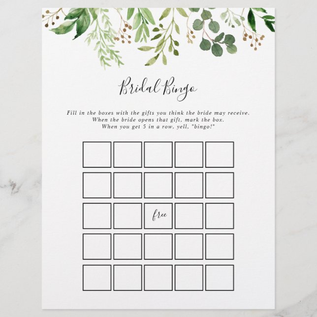 Eukalyptus Simple Brown Floral Bridal Bingo Game (Vorderseite)