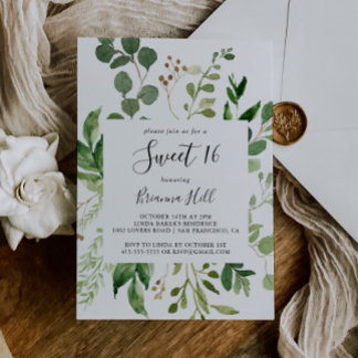 Eukalyptus Simple Floral Sweet 16 Geburtstagsparty Einladung