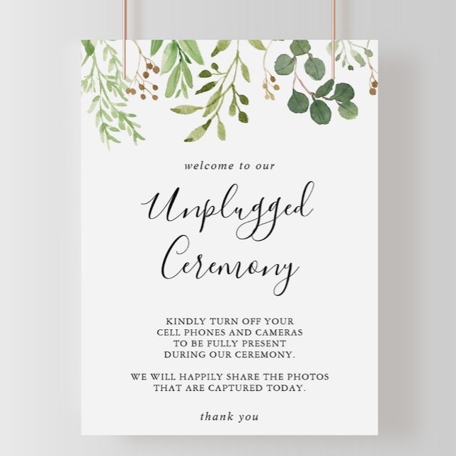 Eukalyptus Simple Floral Unplugged Zeremony Sign Poster (Von Creator hochgeladen)