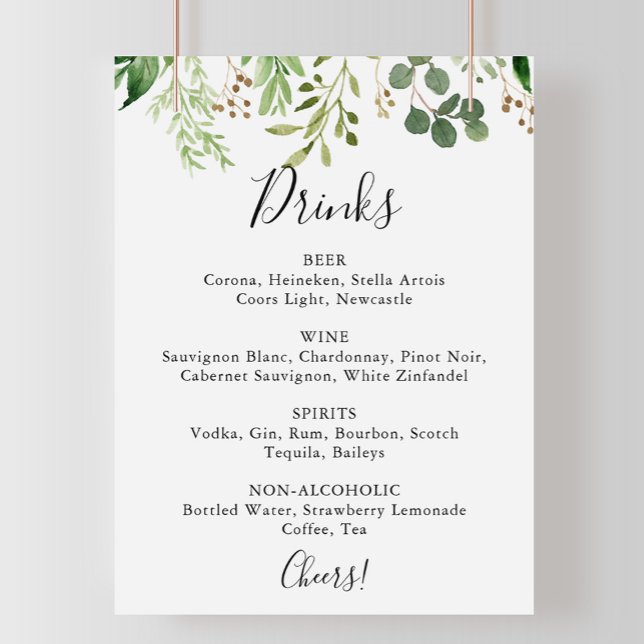 Eukalyptus Simple Floral Wedding Drinks Menü Signa Poster (Von Creator hochgeladen)