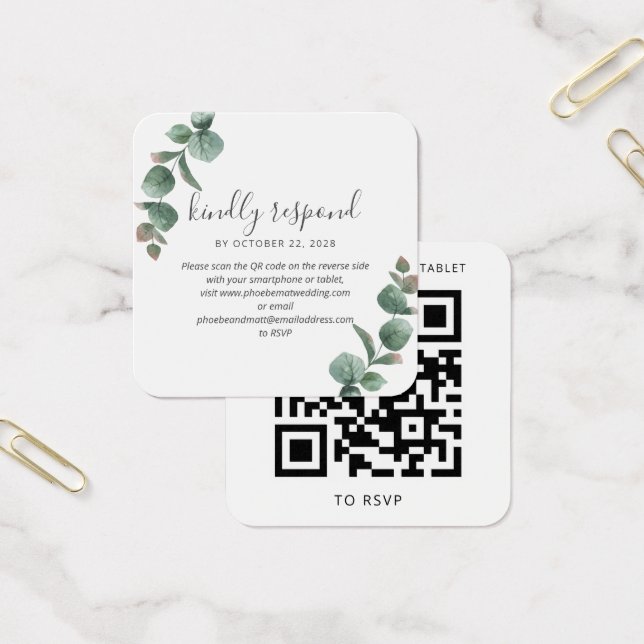Eukalyptus-Skript-Grün-Hochzeit QR-Code-RSVP (Büro)