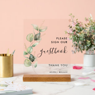 Eukalyptus-Skript Hochzeitsbuch Acrylschild