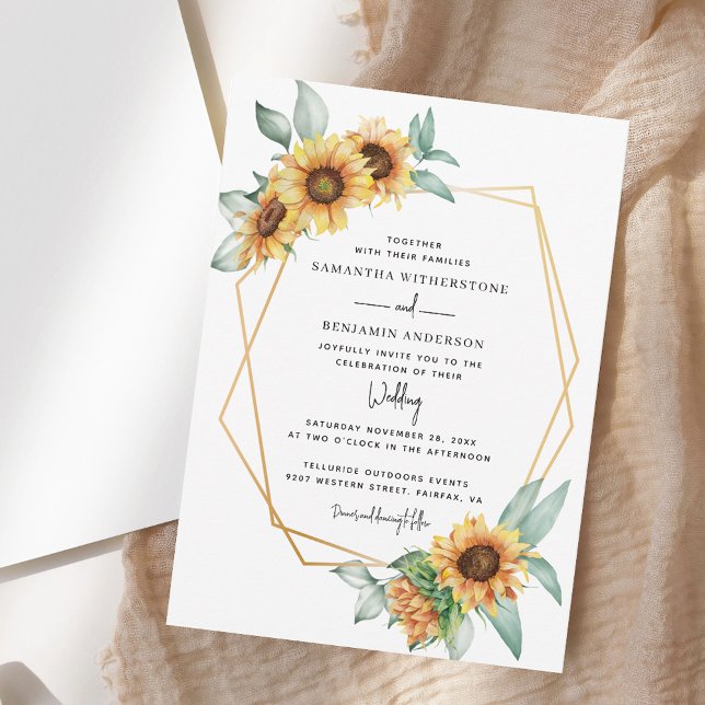 Eukalyptus-Sonnenblume Grüne Wasserfarbenhochzeit Einladung (Sunflower Eucalyptus Greenery Watercolor Wedding Invitation)