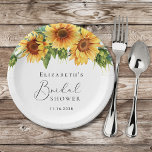 Eukalyptus-Sonnenblume Wasserfarbiges Brautparty Pappteller<br><div class="desc">Rustikale Brautparty-Papier-Teller mit Aquarellbouquets von Sonnenblumenblumen und Eukalyptusgrün,  eine stilvolle Kalligraphie-Schrift und der Name der Braut in eleganter Serif-Typografie.</div>
