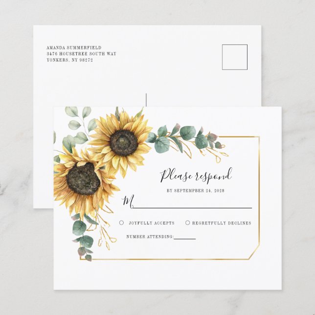 Eukalyptus-Sonnenblumen-Umschließungskarte RSVP (Vorne/Hinten)