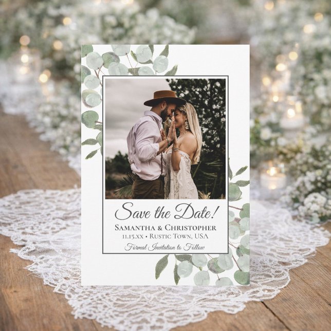Eukalyptus Square Foto Wedding Save The Date (Von Creator hochgeladen)