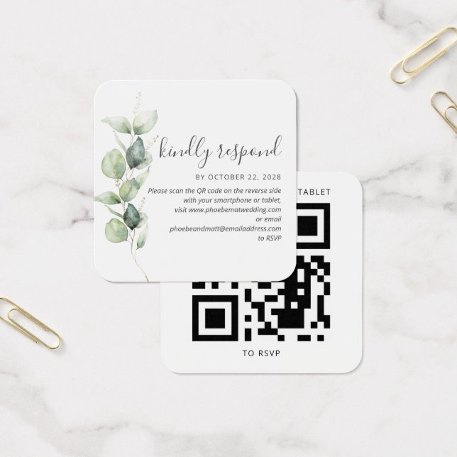 Eukalyptus succulent QR Code Wedding RSVP Card (Büro)