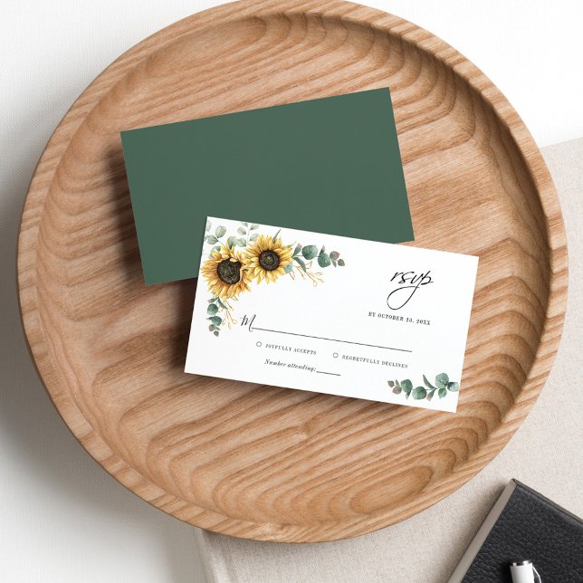Eukalyptus Sunflower Bloral Wedding RSVP Card Mitteilungskarte (Von Creator hochgeladen)