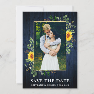Eukalyptus Sunflower Blue Wood Save the Date Karte